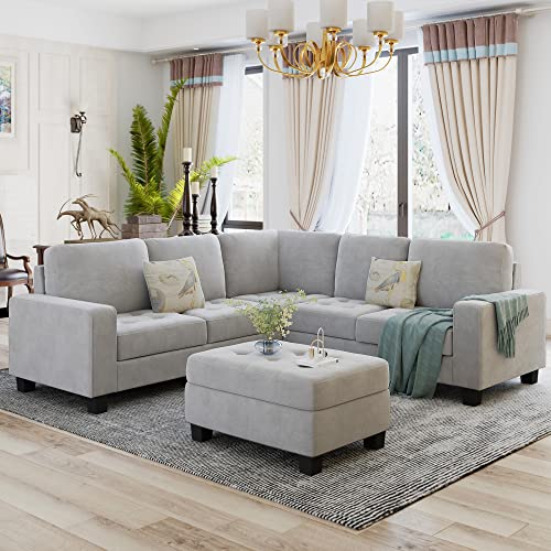 Sectional Corner Sofa L-Shape Couch Space Saving with Storage Ottoman & Cup Holders Design for Large Space Dorm Apartment