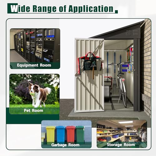 4×8 FT Outdoor Metal Storage Shed,Heavy-Duty Lean to Storage Shed with Floor Base,Garden Tool Metal Storage House W/Lockable Door and 2 Air Vents