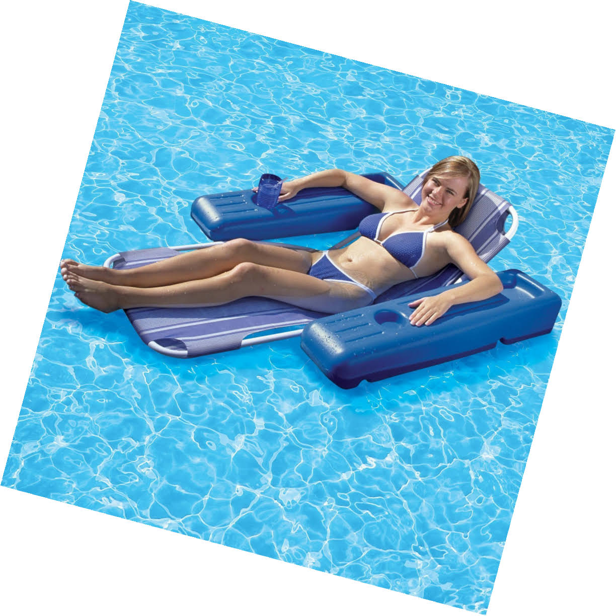 Poolmaster Swimming Pool Floating Chaise Lounge Caribbean Blue Stripe