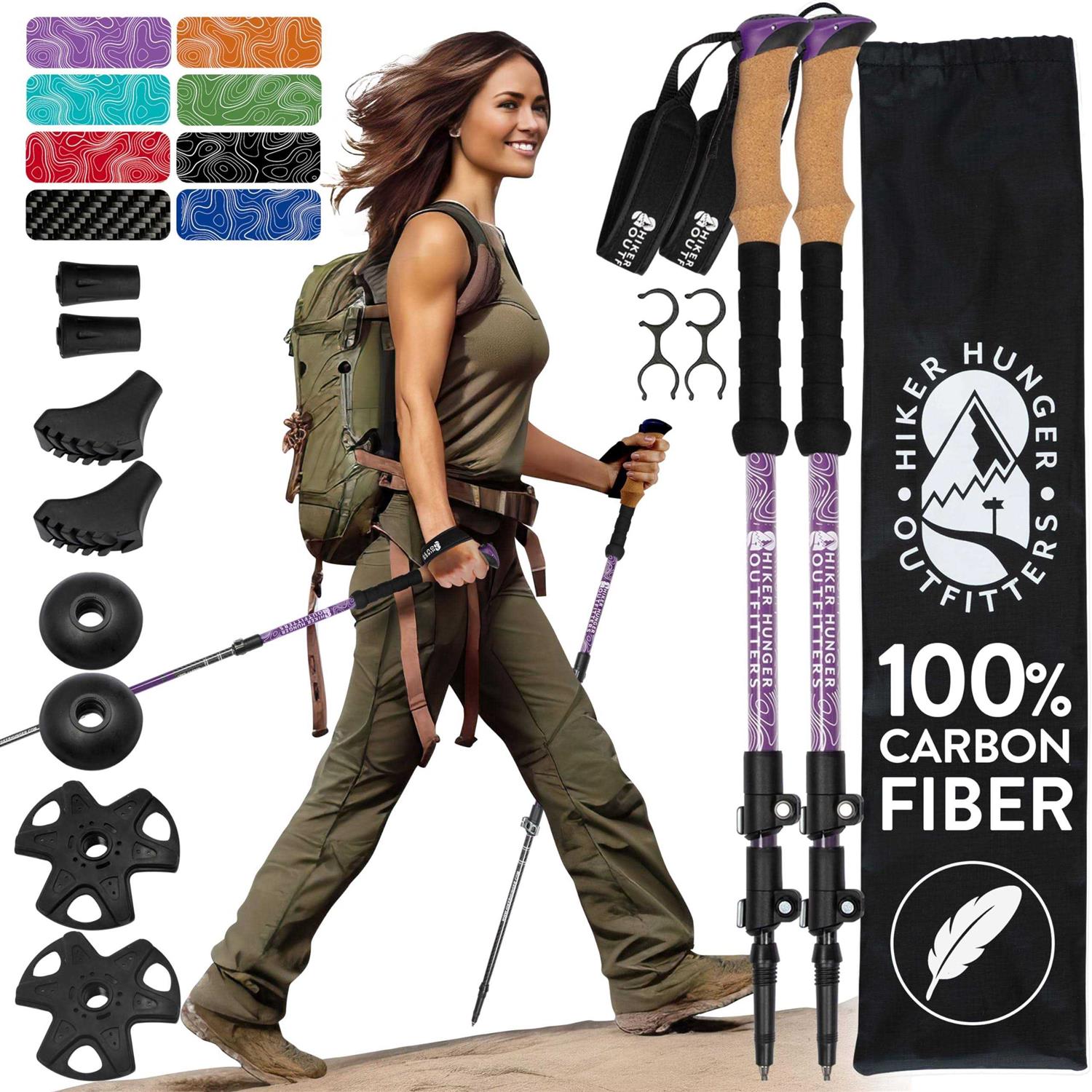 Hiker Hunger Outfitters Hiker Hunger Carbon Fiber Trekking Poles Collapsible Walking - Sports Supplies Online Store