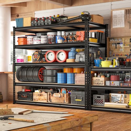 REIBII 48" W Garage Shelving Heavy Duty 3020LBS Storage Shelves 5 Tier Heavy Duty Shelving Adjustable Garage Shelves for Basement, Warehouse