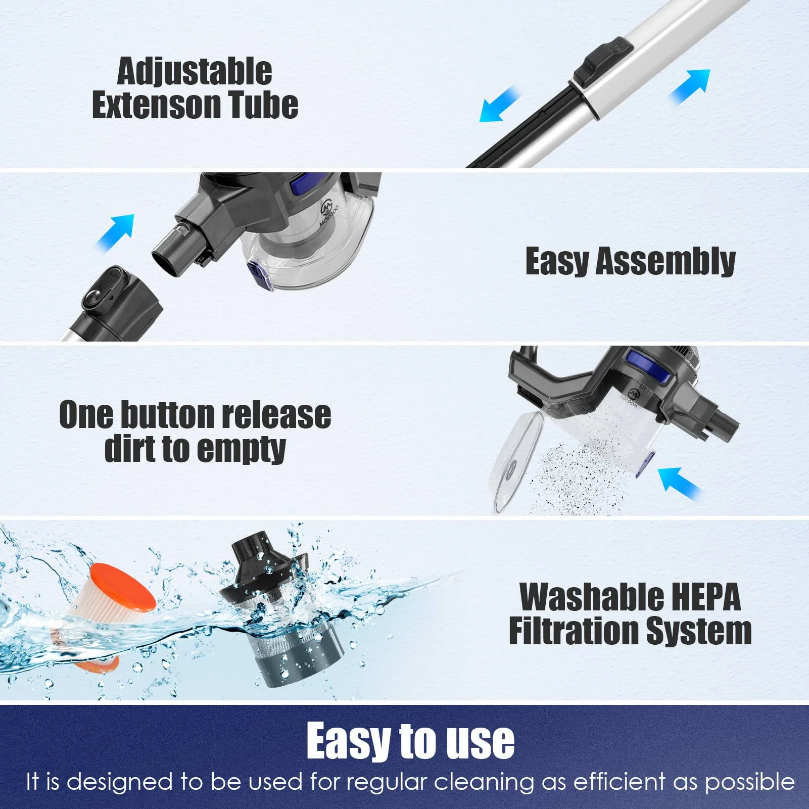 Moosoo Cordless Vacuum 4-in-1 Lightweight Stick Vacuum Cleaner, XL-618A