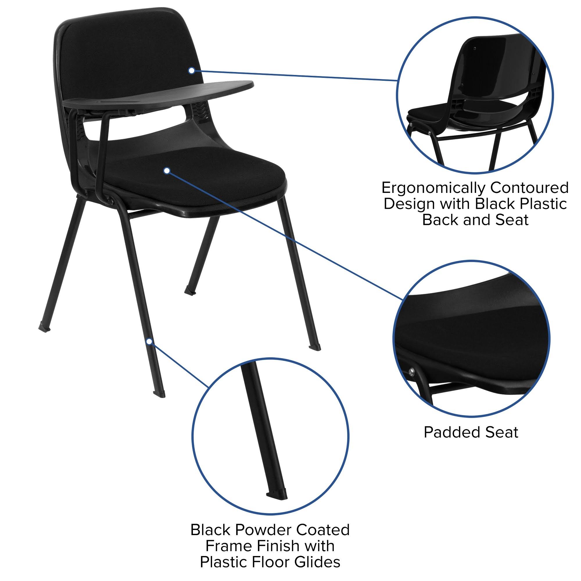 Flash Furniture Black Padded Ergonomic Shell Chair with Right Handed Flip-Up Tablet Arm