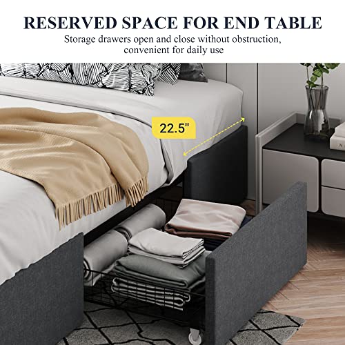 Allewie Queen Size Platform Bed Frame with 3 Storage Drawers, Fabric Upholstered, Wooden Slats Support, No Box Spring Needed, Noise Free