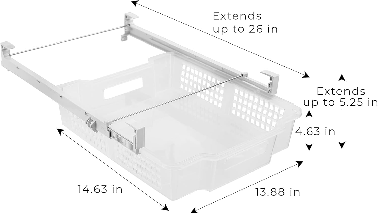 Smart Design Adjustable Pull Out Refrigerator Drawer - Extra Large, Set of 2 - BPA Free - Holds 20 lbs - Extendable Sliding Fridge Bin, Freezer