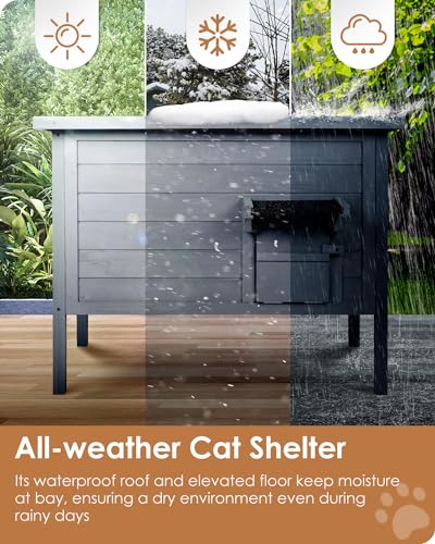 Ivy&Lane Outdoor-Cat-House | Insulated-Feral-Cat-Shelter | Weatherproof | for Winter | Foam & Wood | Large | for Multiple Cats | Fold-up Stair |