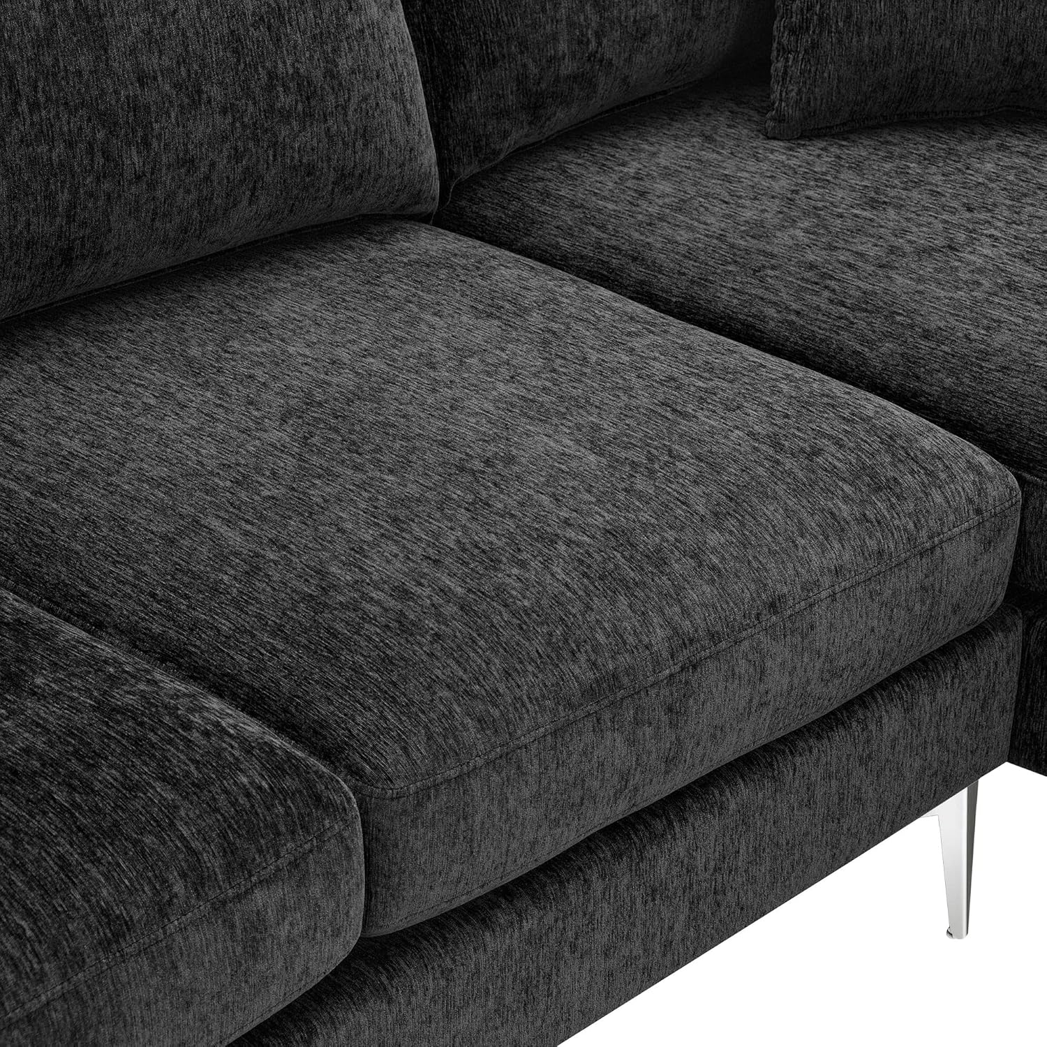84" Convertible Sectional Sofa with 2 Pillows,Modern Chenille L-Shaped Metal Frame Couch W/Reversible Chaise Lounge,for Dorms,Apartments,Studios,Black
