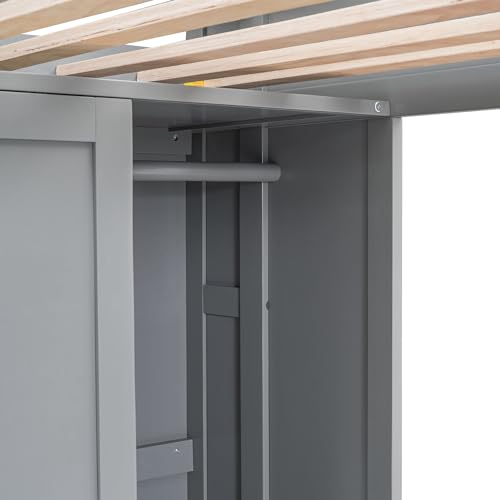 Harper & Bright Designs Twin Size Loft Bed with Wardrobe, Desk and Multiple Storage Shelves, Solid Wood Loft Bed Frame with Bookshelf