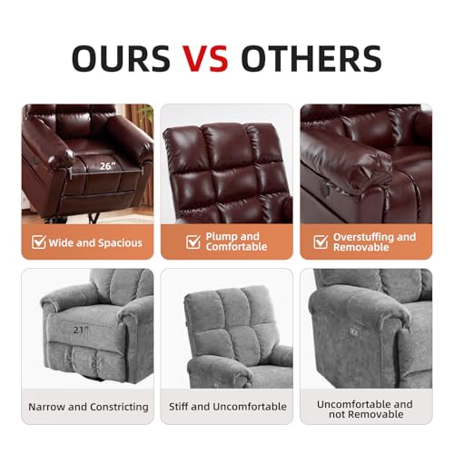 Oversized Power Lift Recliner Chair with Massage and Heat for Elderly, 26" Extra Wide Lift Chair for Big and Tall