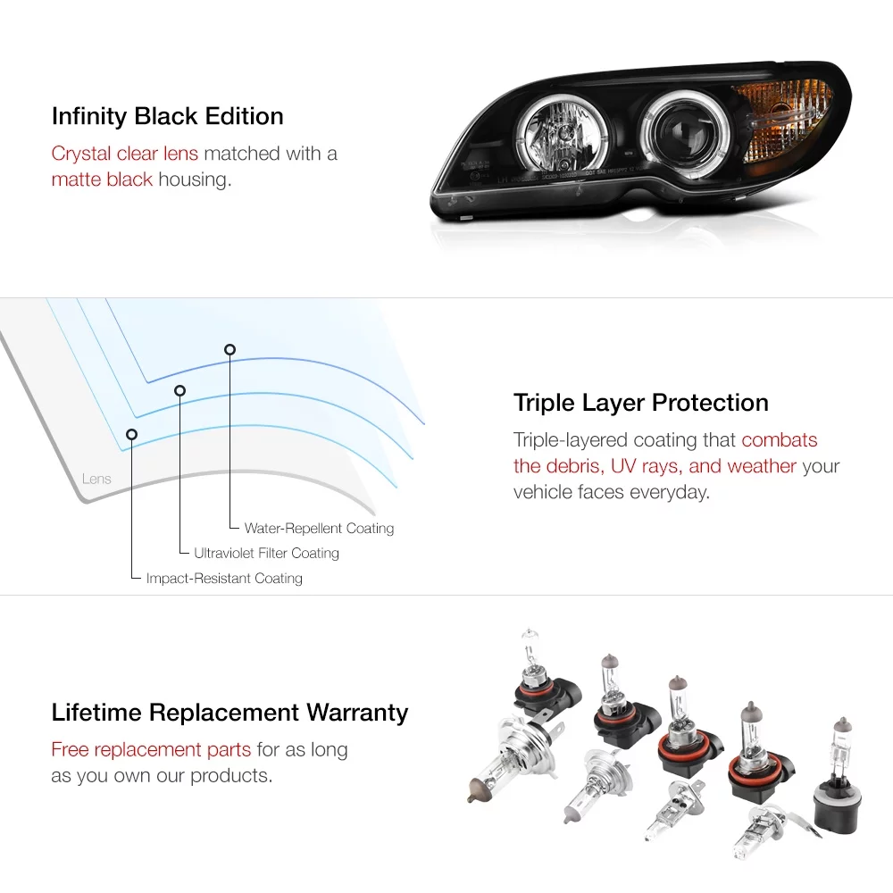 VIPMOTOZ For 2003-2006 BMW E46 Coupe 325CI 330CI LED Halo Headlights Headlamps, Driver and Passenger Side