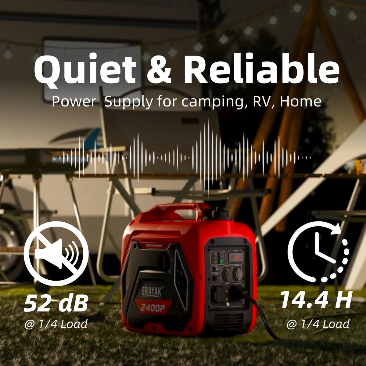 Erayak Portable Inverter Generator 2400W, Super Quiet, For RV, Camping & Home Backup Fuel Gasoline