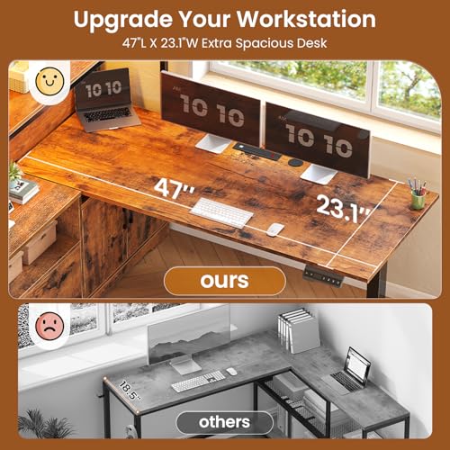 SEDETA L Shaped Standing Desk, Reversible Computer Office Desk with Drawers & Hutch