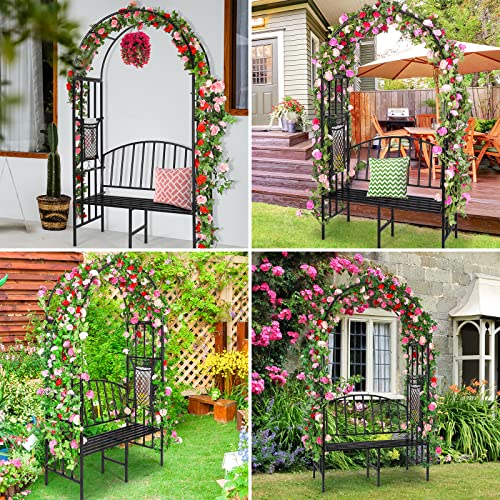 Garden Arch Heavy Duty (Holds 660lbs-250kg) | Metal Arbor Archway for Climbing Plant & Two People Seat Bench |Outdoor Lawn Backyard Decor 81 x 45.3 x
