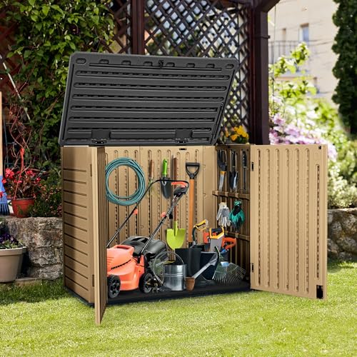 YITAHOME Outdoor Horizontal Storage Sheds w/o Shelf, Weather Resistant Resin Tool Shed, Multi-Opening Door for Storage of Bike, Trash Cans