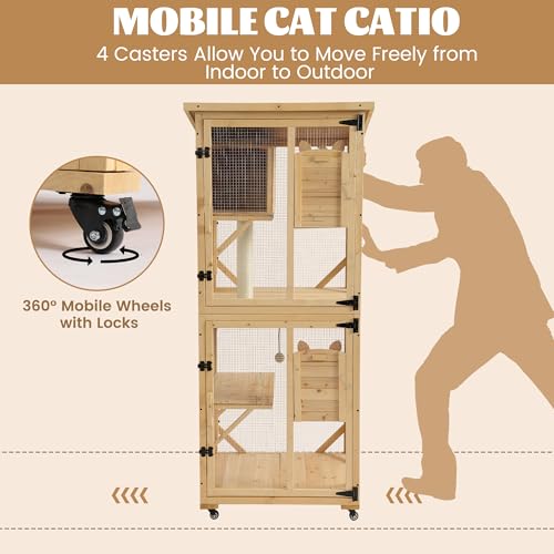 MAGIC UNION 71" Catio Outdoor Cat Enclosure Window Access, 4 Tiers Cats Playpen Catio with Wheels, Resting Box & Waterproof Roof