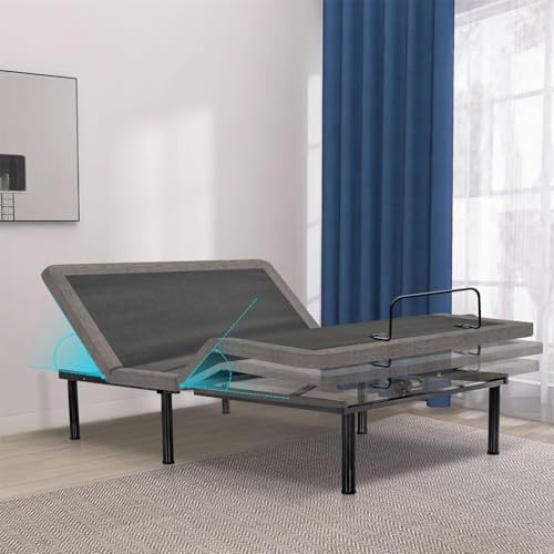 Split King Adjustable Bed Frame with Mattress, 12 Inch Grey Gel Memory Foam Medium-Firm Mattress in Box