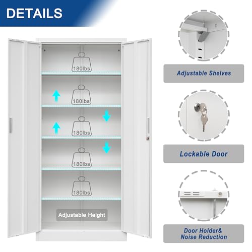 Metal Storage Cabinet with 2 Doors and 5 Adjustable Shelves