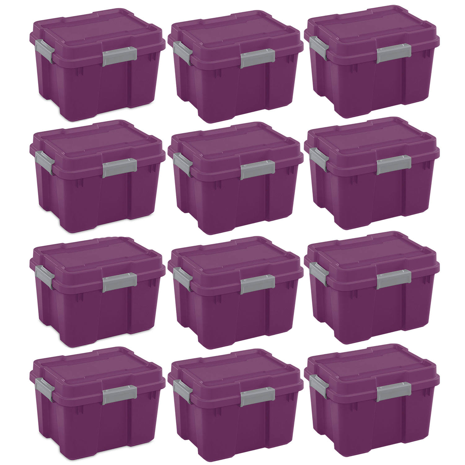 Sterilite 20 Gal Plastic Storage Container Box u0026 Lid, Purple/Gray (12 Pack)