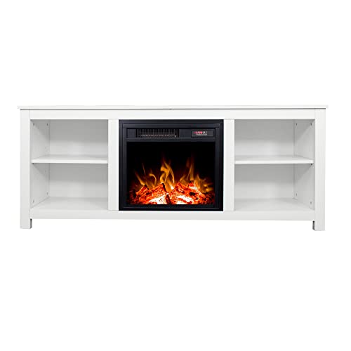 Classic 4 Cubby Fireplace TV Stand, Electric Fireplace TV Stand for 65 Inch TV with 4 Open Storage Shelves