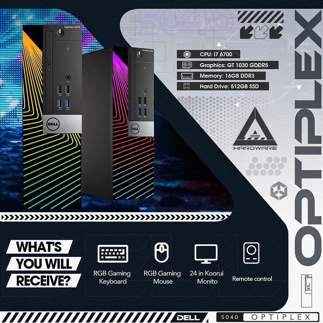 Dell Gaming PC Desktop Computers with 24 Inch Koorui Monitor Bundle, GT 1030 2GB GDDR5, Intel Core i7-6700,16GB Ram 512GB SSD, Built-in WiFi Ready
