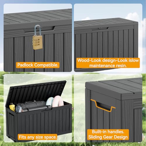 KAMABOKO Outdoor Storage Box, 150 Gallon Large Outdoor Resin Deck Box, Storage Waterproof Boxes Lockable Lid for Garden Tools, Pool Supplies