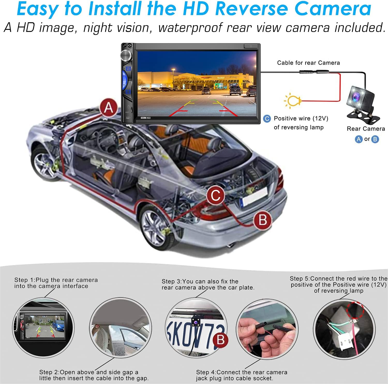 Double Din Car Stereo Receiver: 7" Touchscreen Car Audio with Carplay | Android Auto | MirrorLink | Bluetooth | AM/FM Car Radio | HD Rearview Camera