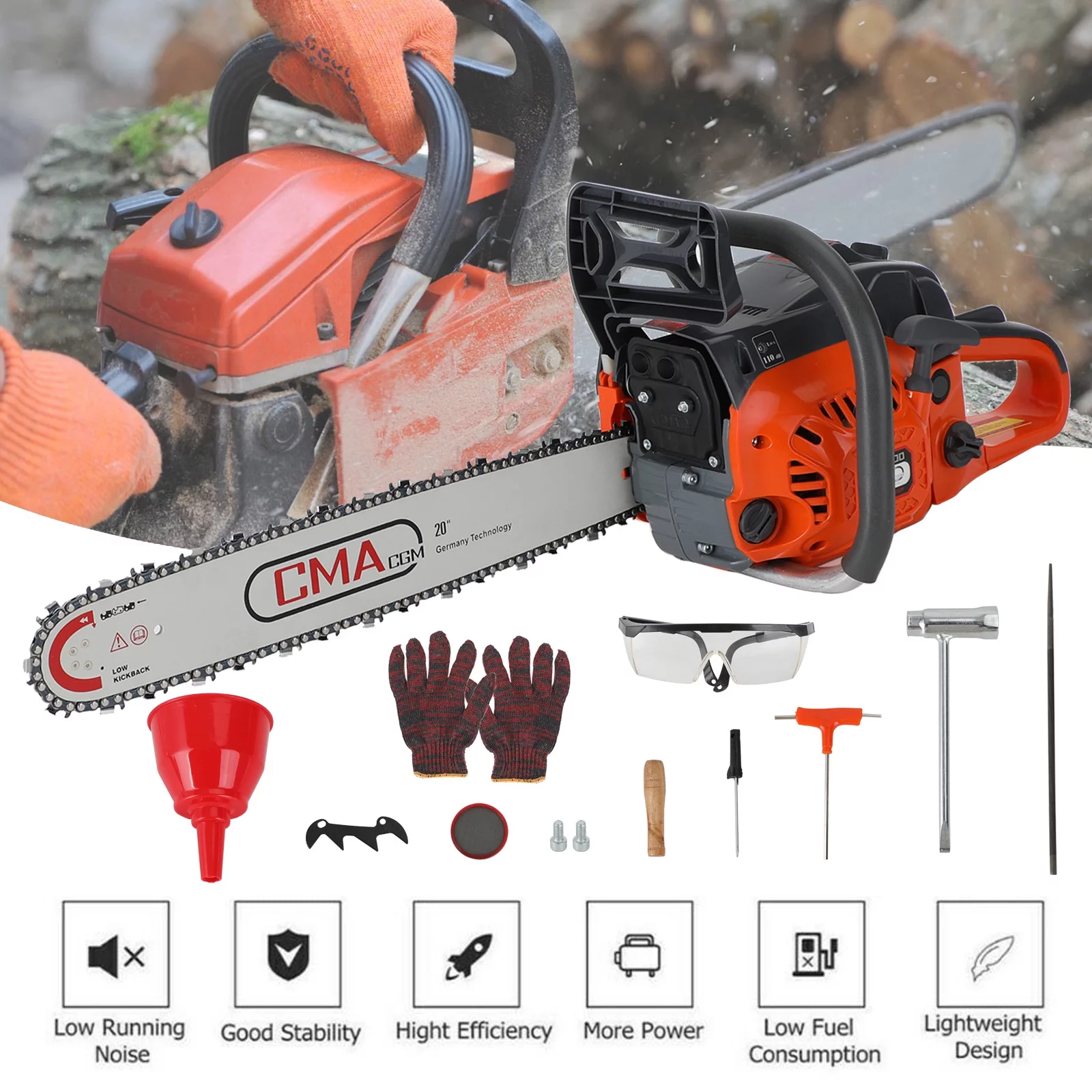 TOPTENG Gas Cordless Chainsaw 20 inch, 2-Cycle Gasoline Powered Chain Saw, 68CC Handheld Cordless Chainsaw, Automatic Chain Oiler
