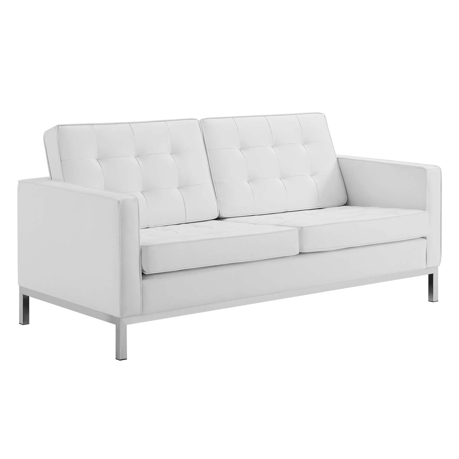 Modway Loft 3 Piece Tufted Upholstered Faux Leather Set in Silver White