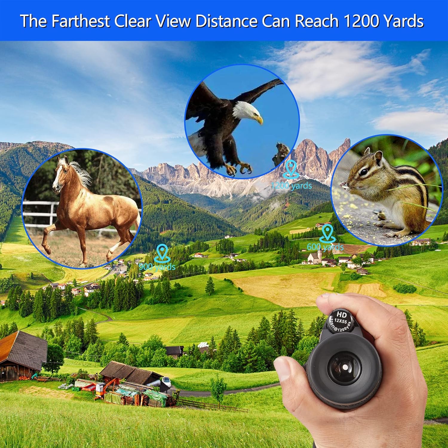 MaxFlat 12x55 High Definition Monocular Telescope, 2022 High Power BAK4 Prism & Waterproof Pocket Monocular with Smartphone Holder
