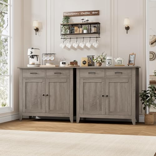 HORSTORS Kitchen Storage Cabinet, Modern Farmhouse Buffet Cabinet with Storage, Coffee Bar with 2 Drawers and 2 Doors