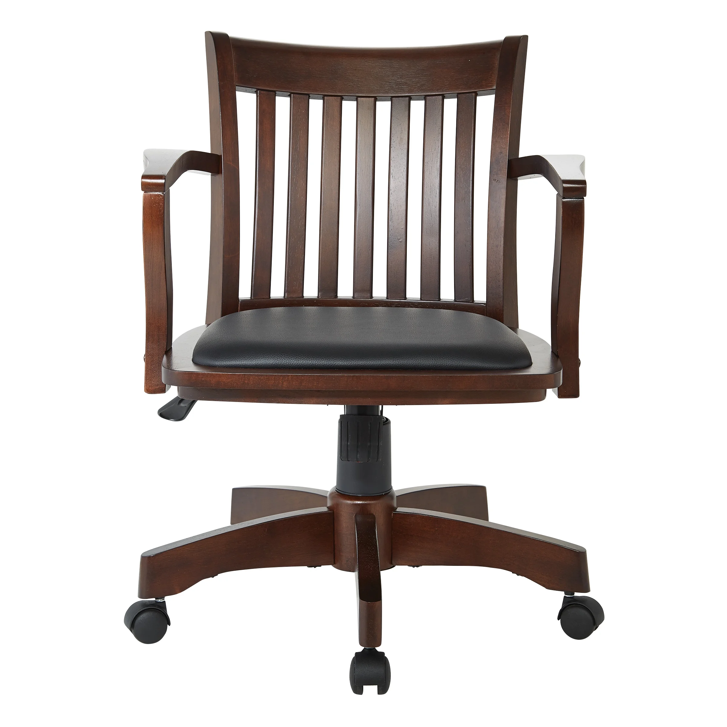 OSP Home Furnishings Deluxe Wood Bankers Chair with Vinyl Padded Seat in Espresso Finish and Black Vinyl Fabric