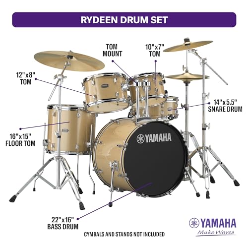 Yamaha Rydeen 5pc Shell Pack with 22" Bass Drum, Mellow Yellow