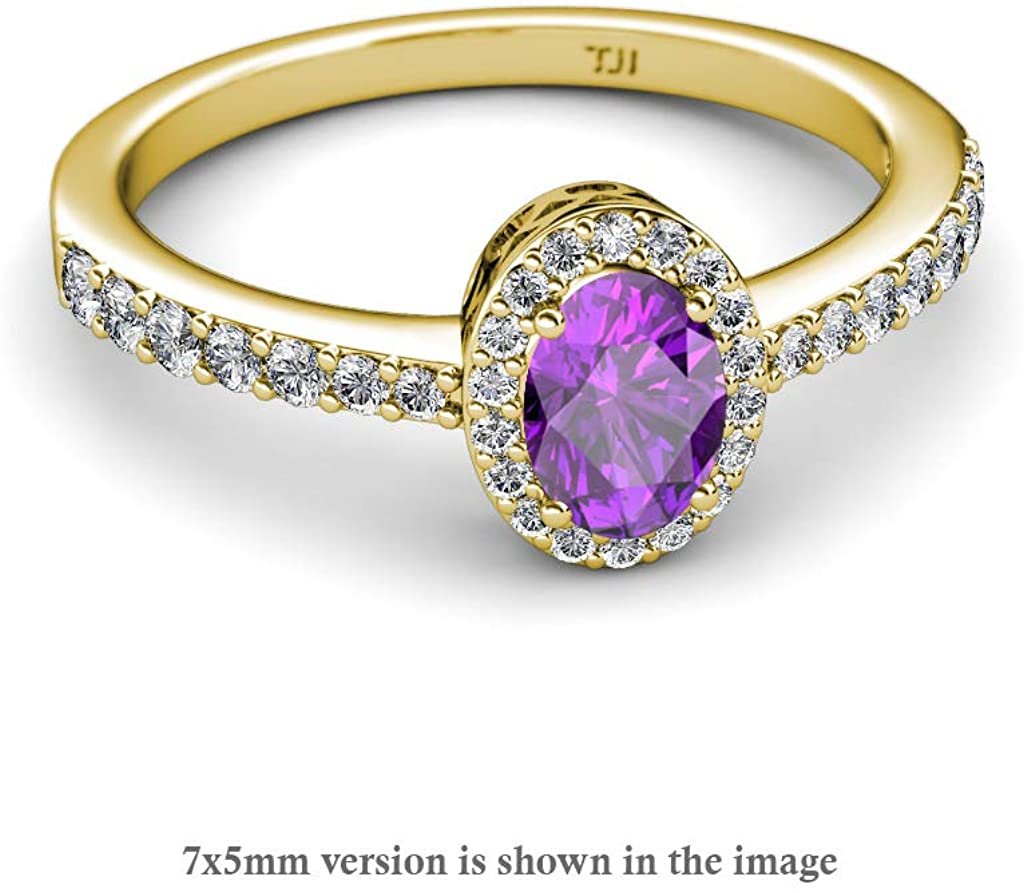Oval Amethyst & Natural Diamond 8x6 mm Halo Engagement Ring 1.73 Carat tw 14K Yellow Gold.size 8.5