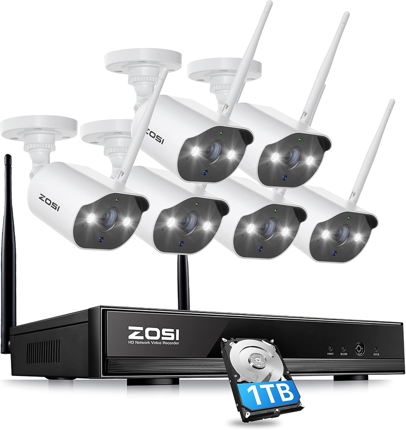 ZOSI Spotlight Wireless Security Camera System with Two Way Audio,2K H.265+ 8CH CCTV NVR with 1TB Hard Drive