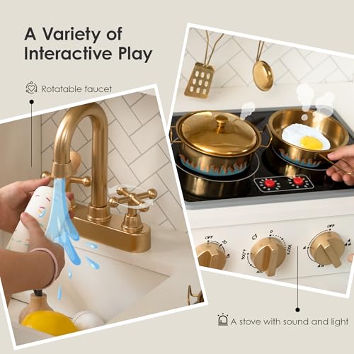 Wooden Play Kitchen for Kids– Realistic Appliances, Smart Storage & 15 Fun Accessories for Inspiring Pretend Play (Ages 3+)