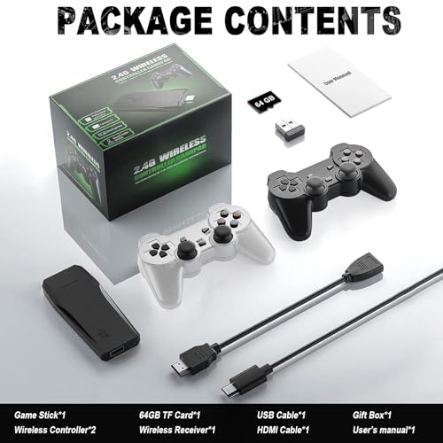 4K Wireless Retro Game Stick Console 20000+ Classic Video TV Games, Retro Stick Built in 9 Emulators Plug and Play Video Games for TV
