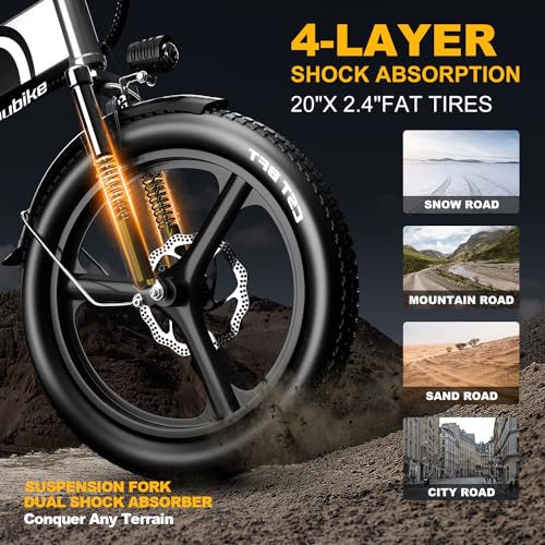 Folding Electric Bike for Adults, 750W Motor(1000W Peak),30MPH, 60Mile,48V 12.8AH/15AH/20AH Battery,20" Fat Tire Foldable Electric Bicycle