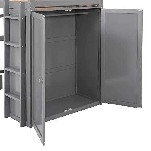 Harper & Bright Designs Full Size Loft Bed with Desk and Wardrobe, Solid Wood Loft Bed Frame with Storage Drawers, for Kids Teens Adults (White)