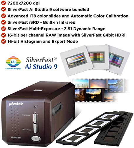 Plustek OpticFilm 8300i Ai Film Scanner - Converts 35mm Film & Slide into Digital, Bundle SilverFast Ai Studio 9 + QuickScan Plus