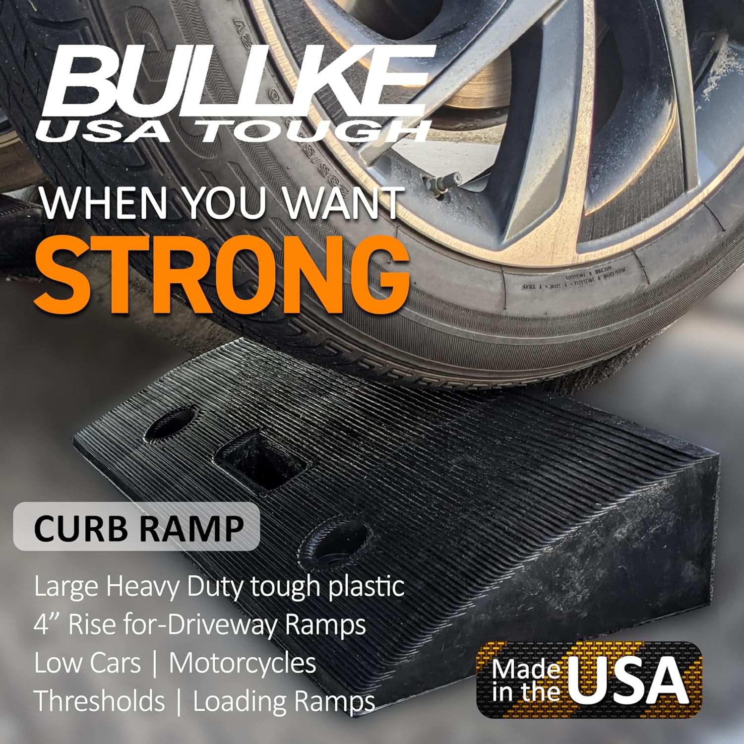 2 Pack: BULLKE Curb Ramp Large Bolt-Down Heavy Duty Super Thick Tough Plastic (not Smelly Rubber) 4 Rise for Driveway Ramps for Low Cars