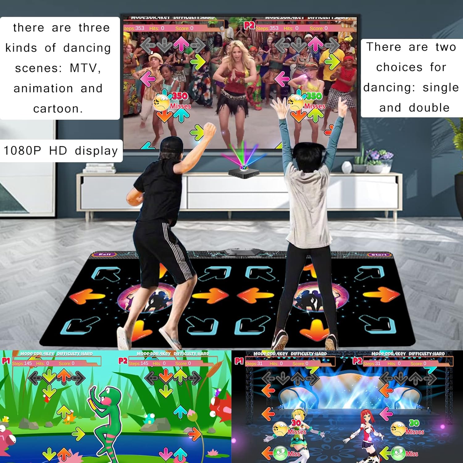 YRPRSODF Double Dance Mat for Kids and Adults, TV/ PC HDMI Electronic Dancing Step Pad with Games, Music, Fitness,3D Somatosensory& Cartoon Mode