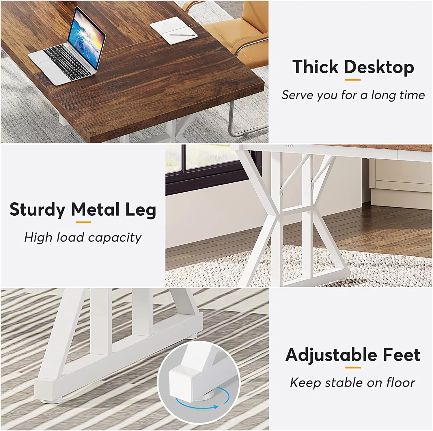 Tribesigns 71" Executive Desk, Large Computer Desk Study Writing Table for Home Office (Brown/White) - Curated Treasures Market