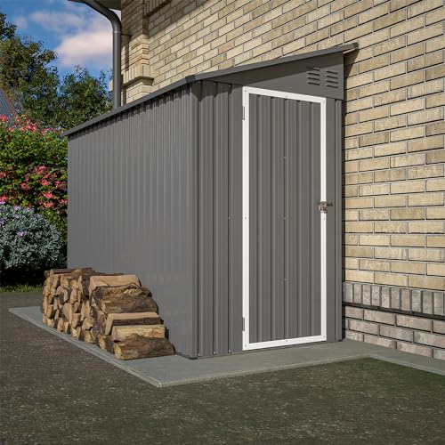 4×8 FT Outdoor Metal Storage Shed,Heavy-Duty Lean to Storage Shed with Floor Base,Garden Tool Metal Storage House W/Lockable Door and 2 Air Vents