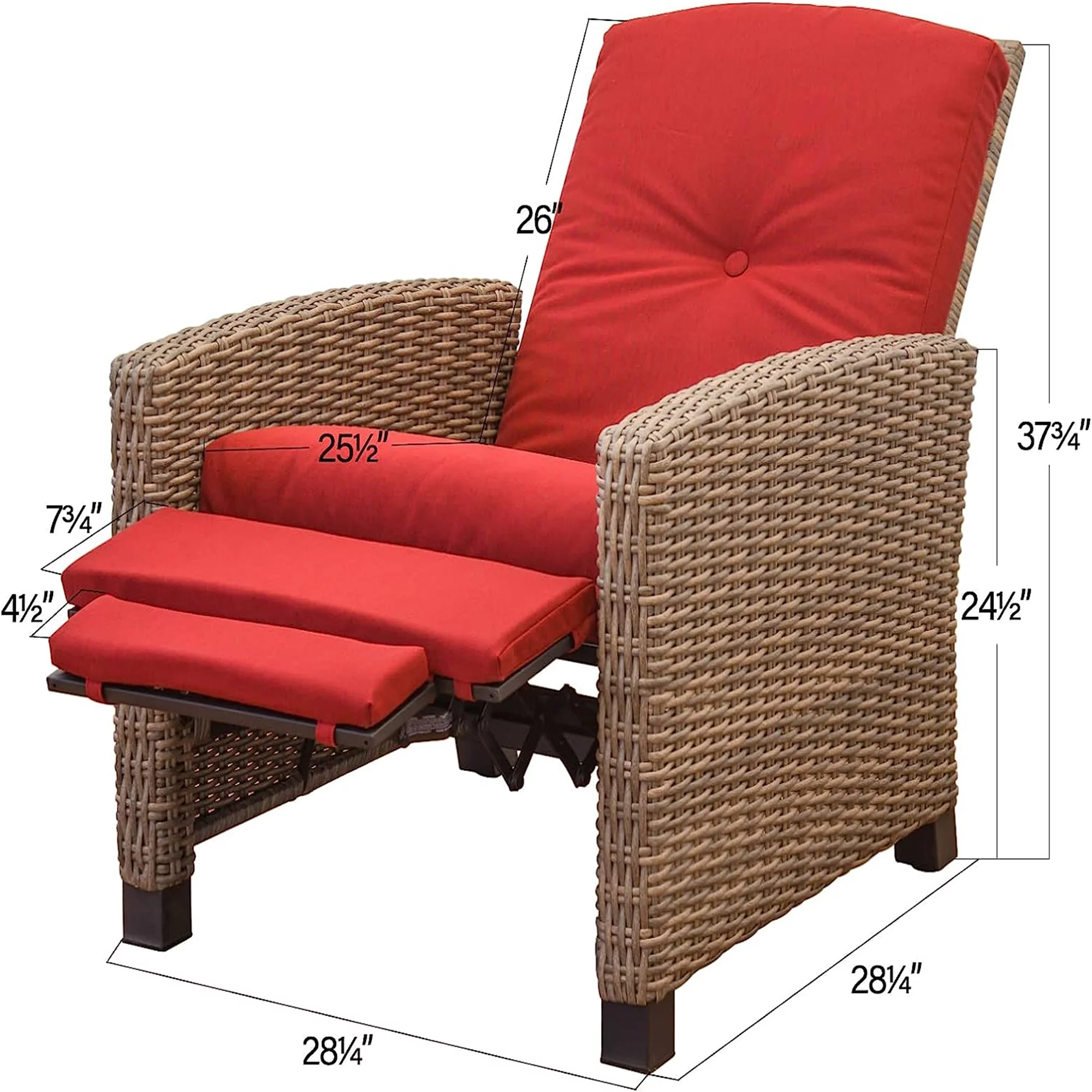 CoSoTower Indoor & Outdoor Recliner, All-Weather Wicker Reclining Patio Chair, Red Cushion (Red, 1 Chair)