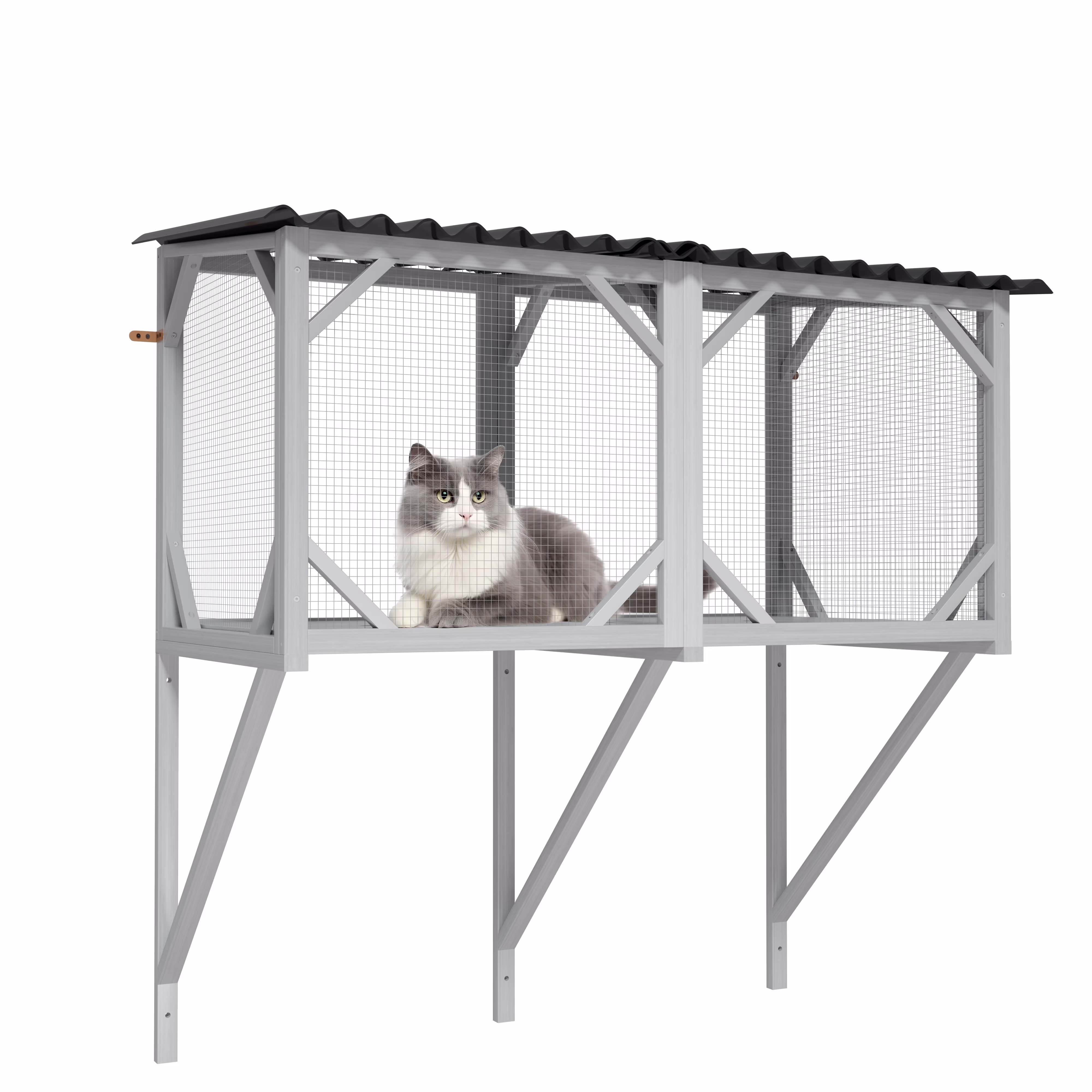Montary Catio Outdoor Cat Enclosure with Window Access, 4-Tier Cat House with Wheels, Waterproof Roof &amp; Resting Box, Large Gray Cage