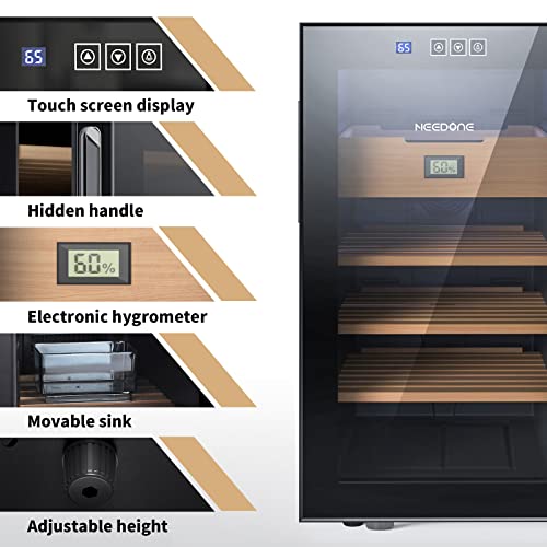 NEEDONE Electronic 23L Cooler Humidor,150 Counts Capacity, with Spanish Cedar Wood Shelves Upgraded Version with Digital Hygrometer Displays