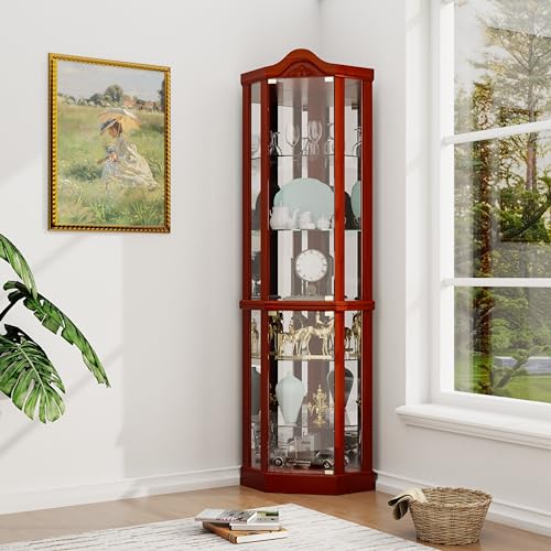 Dolonm Corner Curio Cabinet, Corner Display Cabinet, Curio Cabinet with Doors, Adjustable Shelves, Light (Included), Corner Liquor Cabinets
