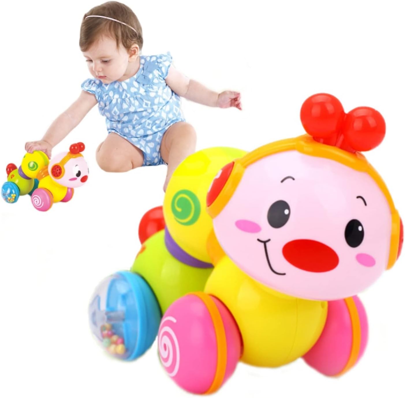 BABYFUNY Baby Learning Toys 6 to 12 Months - Press and Go Baby Crawling Toys - Light up Music 6 Month Toys - Baby Toys 12-18 Months