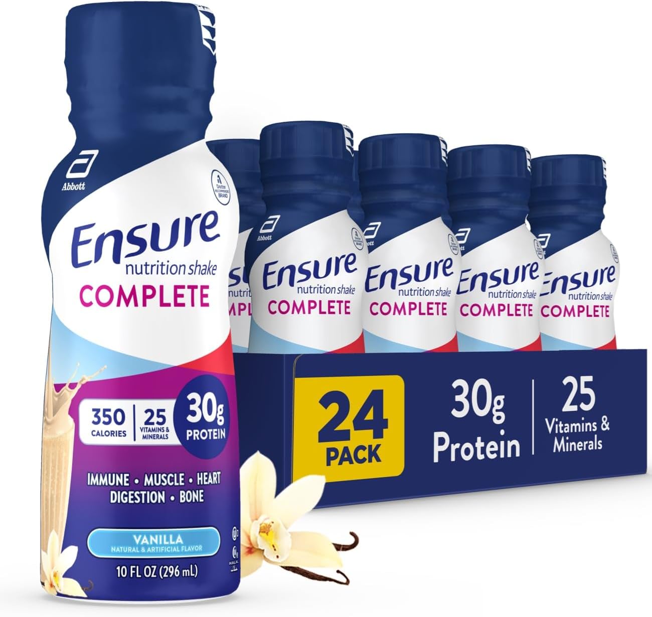 Ensure COMPLETE Nutrition Shake, 30g Protein, Meal Replacement, Immune Health, Strawberry & Vanilla, Pack of 24 (2 Flavors)