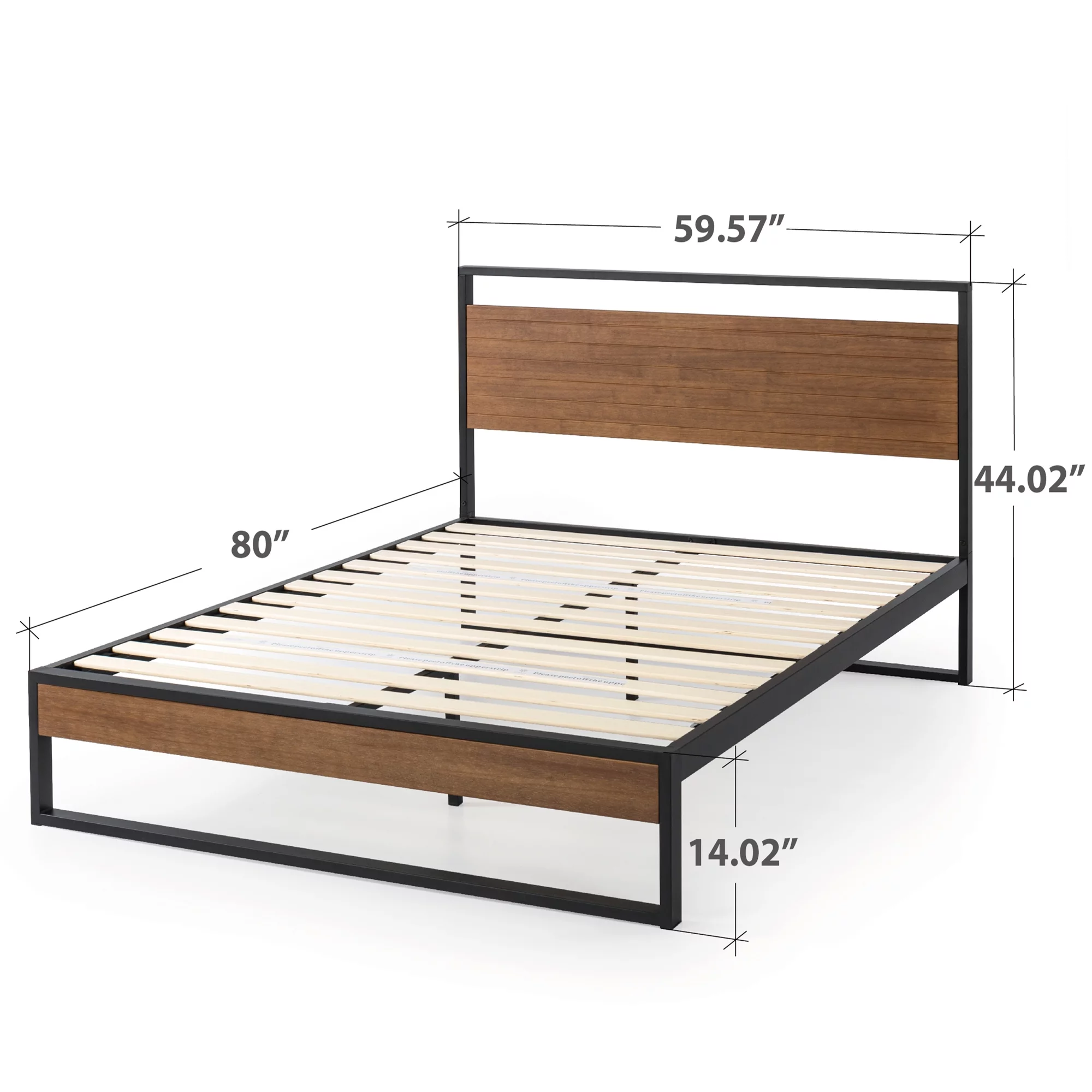 Zinus Suzanne 44" Metal and Wood Platform Bed Frame with Headboard, Chestnut Brown, Queen